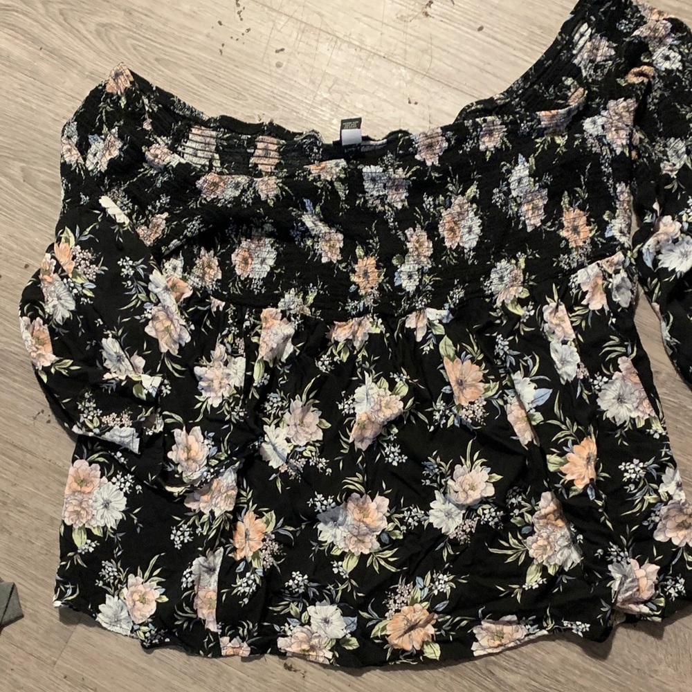 Torrid Black Floral Smocked Top